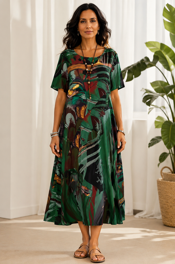 Neerius™ | Abstract Print Relaxed Midi Dress