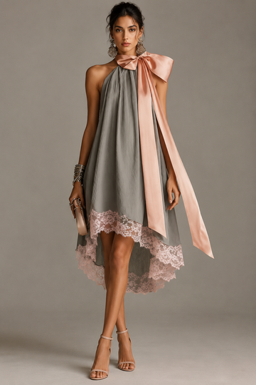 Neerius™ | Satin Bow Halter Cocktail Mini Dress