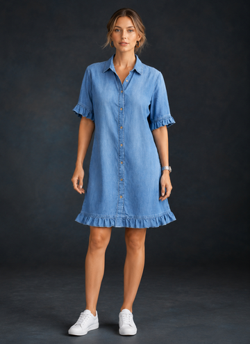 Neerius™ | Ruffle Sleeve Denim Shirt Mini Dress