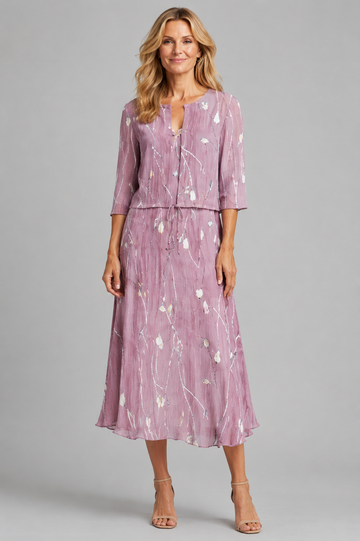 Women's Floral Print Dress & Cardigan Set
