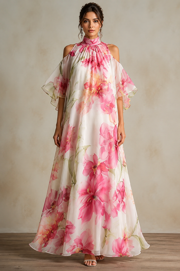 Elegant Floral Chiffon Maxi Dress
