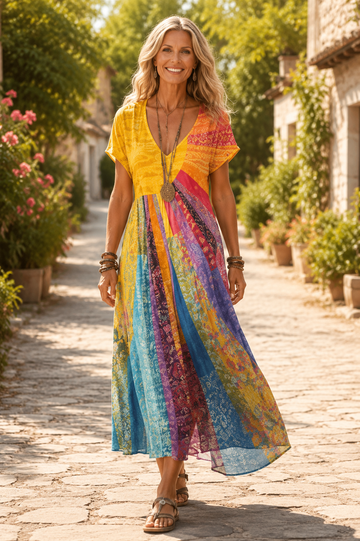Boho Print V-Neck Maxi Dress